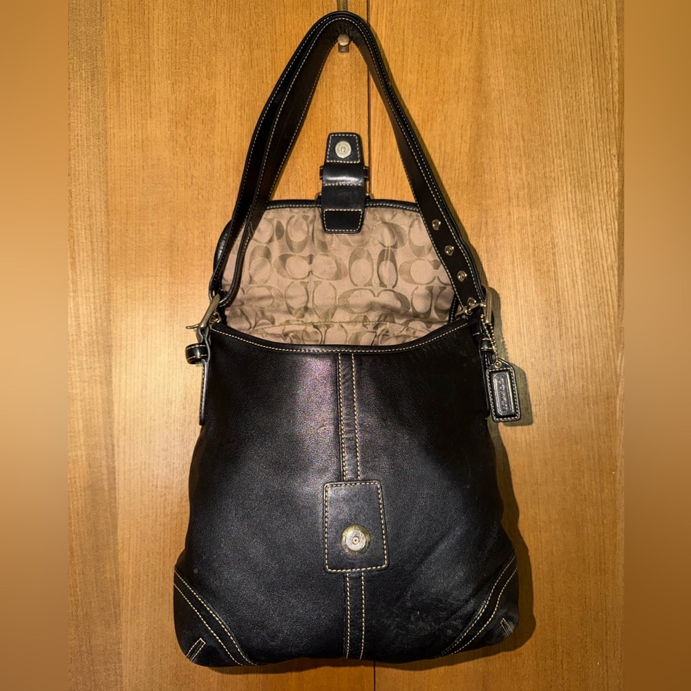 Coach Soho Large Black Leather Buckle Flap Shoulder Bag - Picture 16 of 16